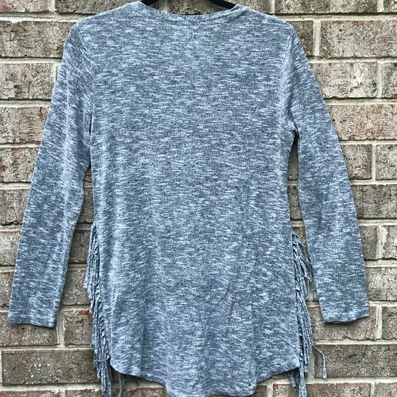 I 🖤 RONSON Merled Heather Gray Fringe Sweater | M - Picture 4 of 9